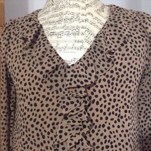 J Crew Top Womens Med Leopard Animal Print Ruffle V Neck Lined